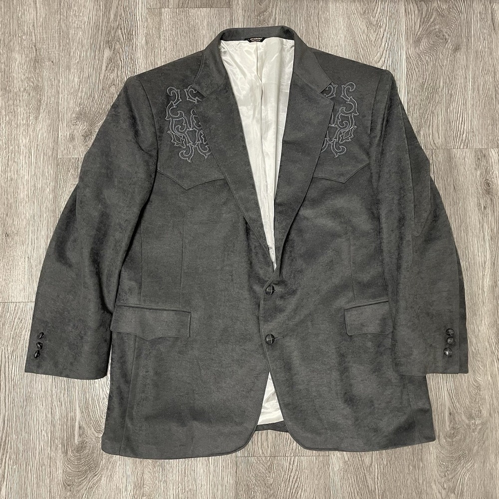 VTG Pagano West Blazer Mens 48R Gray Embroidered Wool Western Cowboy Jacket USA